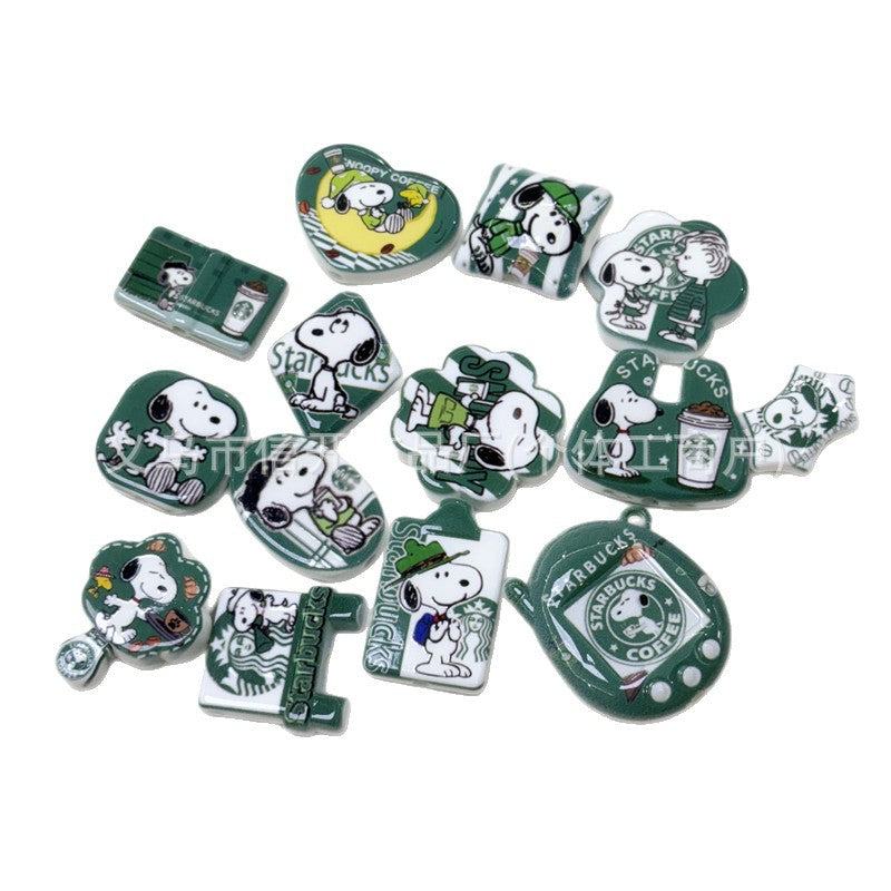 Wholesale 100pcs/pack Green puppy print irregular beaded pen accessory with open hole 	OLY Exclusive